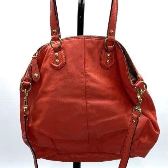 Coach w/COA Salmon Orange Ashley Pleated Leather Satchel 2 way bag - Picture 5 of 7
